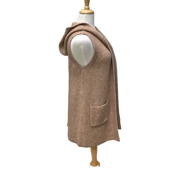 Tahari Cardigan Vest XS Wool Blend Open Sweater Tan Pockets Hooded Minimalist - Picture 3 of 7